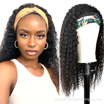 Cheap Virgin Brazilian Cuticle Aligned Natural Remy Human Hair Headband Wig 180% Density Glueless None Lace Wig For Black Women